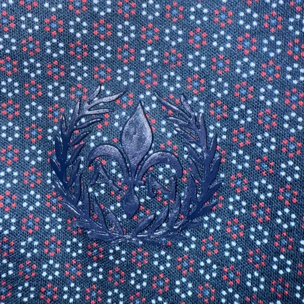 Au Noir 2XL Mercerised Cotton Shirt – Navy Geometric Button-Up w/ Contrast Trim